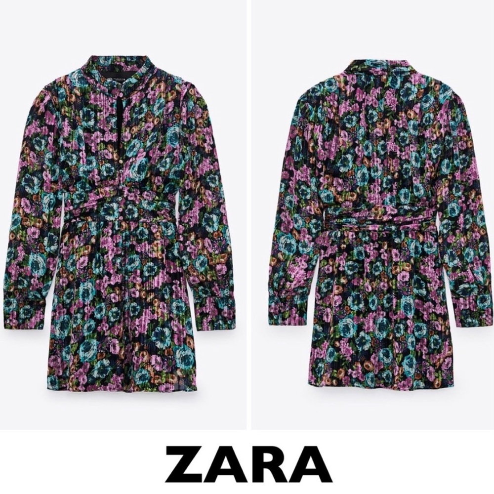 Zara Floral Dress with Metallic Thread, Size S, NWT